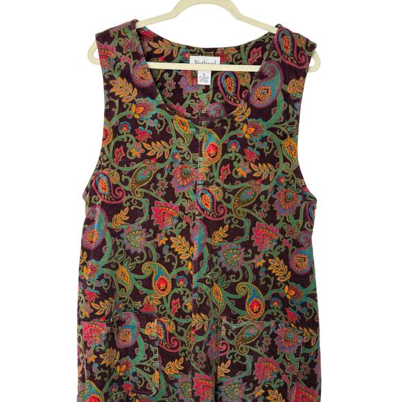 Westbound Vintage Corduroy Maxi Jumper Dress XL Boho Paisley Floral Y2K Cottage - Picture 3 of 7